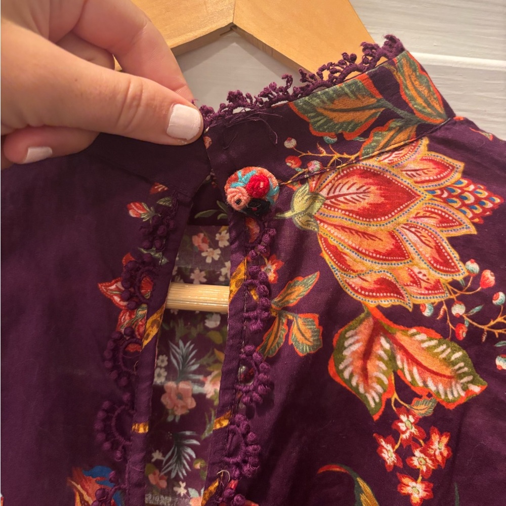 FARM RIO Cotton Boho Tropical Floral Embroidered Blouse Size Small - Picture 13 of 13
